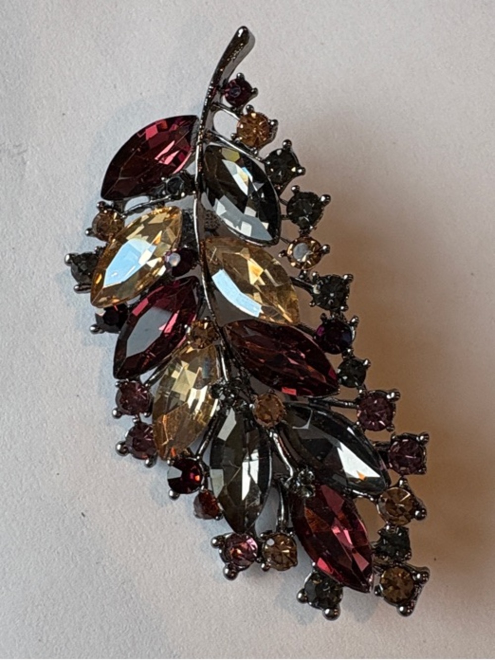 Multicolor Crystal Leaf Brooch - Gold Tone